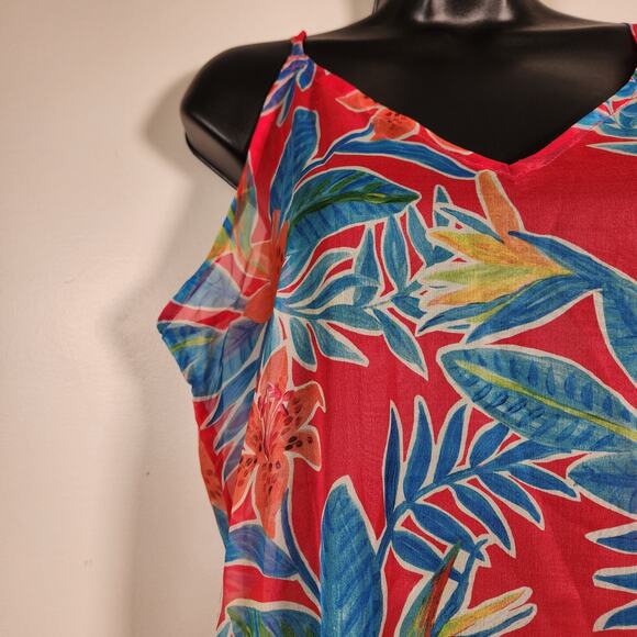 SUNSETS Tiger Lily Destination Dress Women S-M Tie Back Hi Low Sheer Maxi Floral - Picture 7 of 10